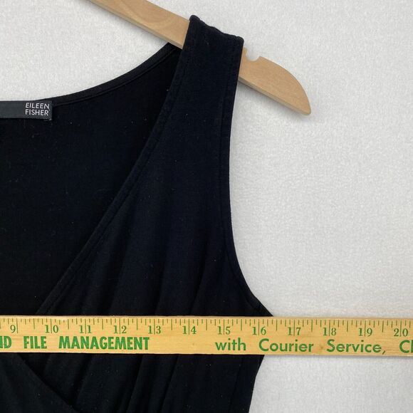 EILEEN FISHER Dress XS Stretch Rayon Jersey Surplice Tank Maxi Shirred Black USA - Picture 12 of 16